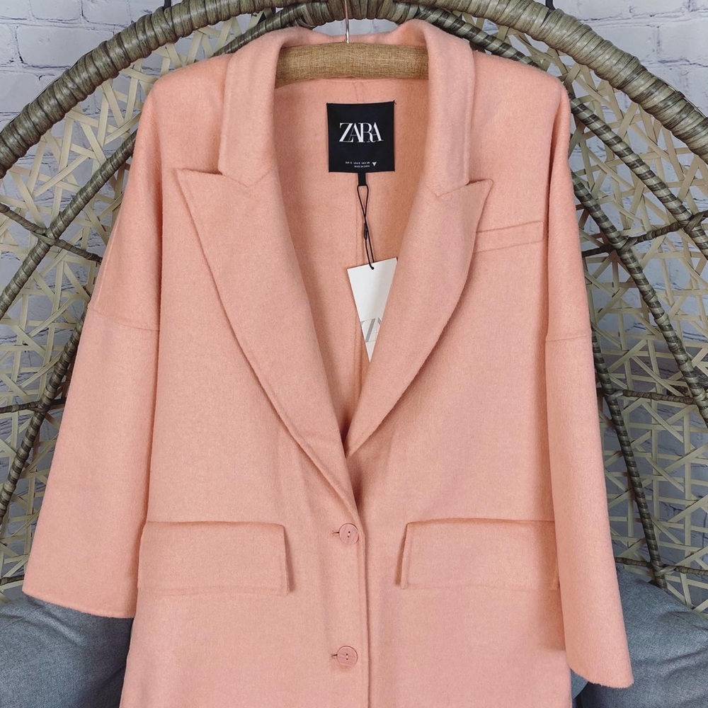 Zara Double Breasted Oversized Coat- Peachy Pink - Picture 6 of 8